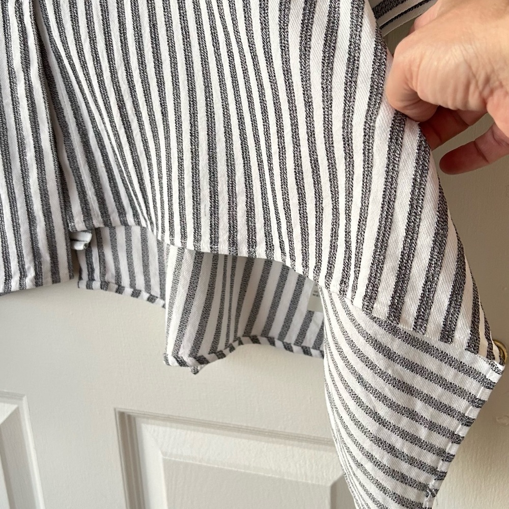 Soft Surroundings Gray and White Striped Button-Front Tunic Blouse - Picture 5 of 9